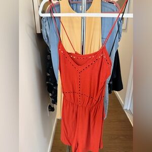 Zara Red Eyelet-Trim Spaghetti-Strap Romper